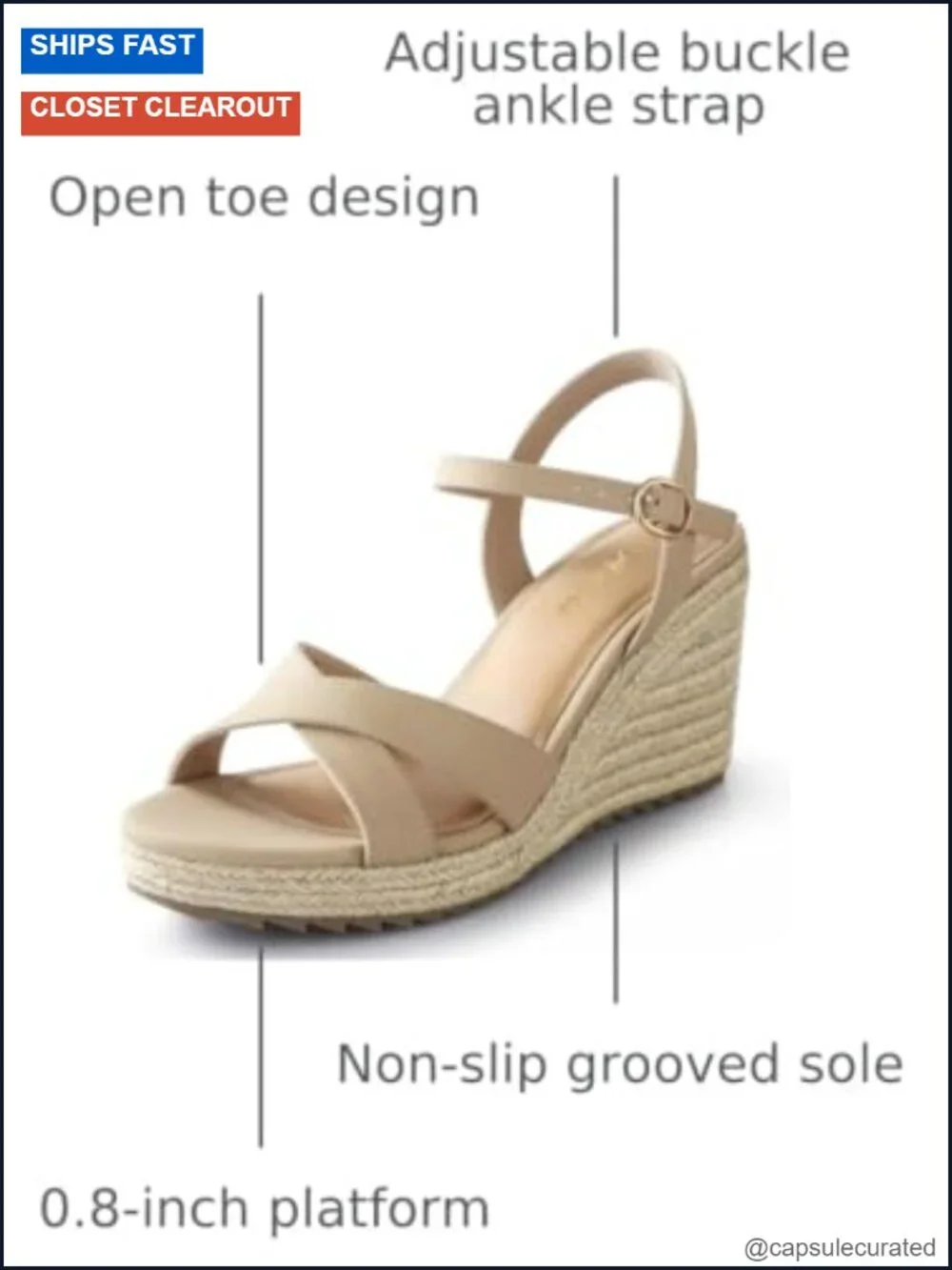 Women's Espadrille Wedge Sandals, PU Lightweight Open Toe Ankle Strap Summer